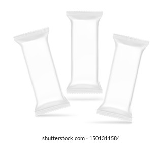 Flow packaging mockups. Vector illustration isolated on white background. Can be use for your design, promo, adv and etc. Possibility for food, pharmaceutical, cosmetic. EPS10.