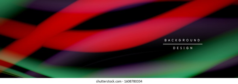 Сolorful flow poster. Wave liquid lines and shapes in black color background. Vector Illustration For Wallpaper, Banner, Background, Card, Book, Illustration, landing page, cover, placard, poster