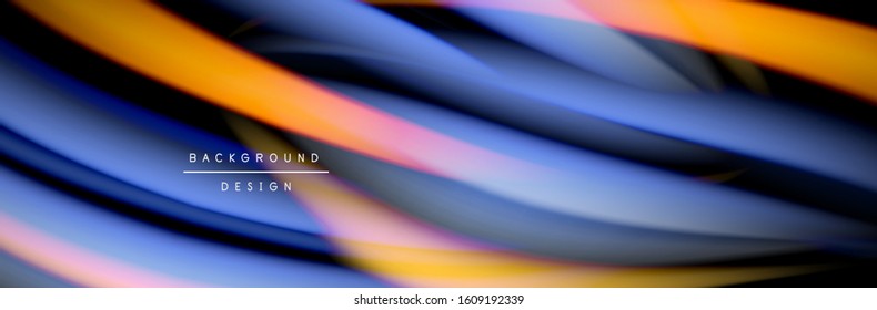 Сolorful flow poster. Wave liquid lines and shapes in black color background. Vector Illustration For Wallpaper, Banner, Background, Card, Book, Illustration, landing page, cover, placard, poster