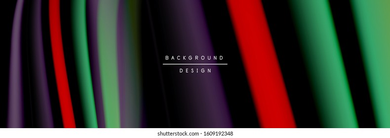 С afiche de flujo colorido. Olear líneas líquidas y formas en el fondo de color negro. Ilustración vectorial para papel tapiz, cartel, fondo, tarjeta, libro, ilustración, página de inicio, portada, cartel, afiche