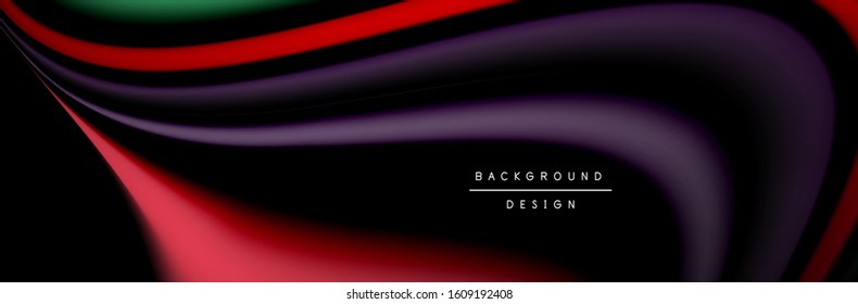 Сolorful flow poster. Wave liquid lines and shapes in black color background. Vector Illustration For Wallpaper, Banner, Background, Card, Book, Illustration, landing page, cover, placard, poster