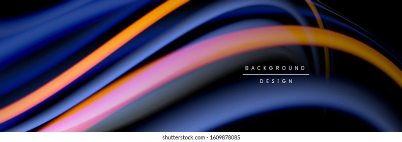 Сolorful flow poster. Wave liquid lines and shapes in black color background. Vector Illustration For Wallpaper, Banner, Background, Card, Book, Illustration, landing page, cover, placard, poster