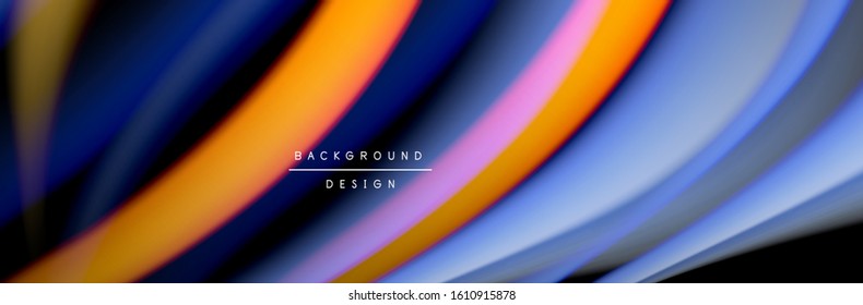 Сolorful flow poster. Wave liquid lines and shapes in black color background. Vector Illustration For Wallpaper, Banner, Background, Card, Book, Illustration, landing page, cover, placard, poster