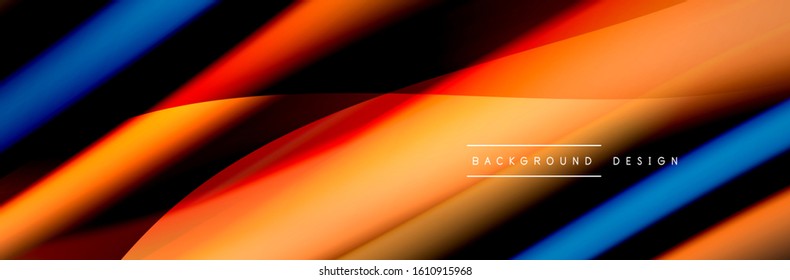Сolorful flow poster. Wave liquid lines and shapes in black color background. Vector Illustration For Wallpaper, Banner, Background, Card, Book, Illustration, landing page, cover, placard, poster