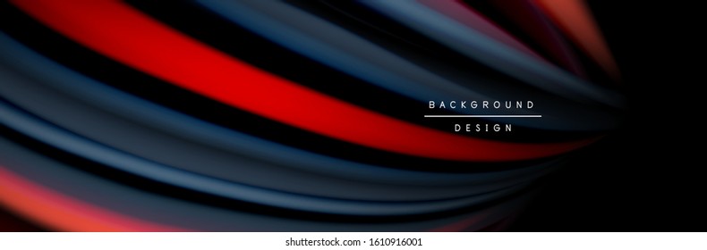С afiche de flujo colorido. Olear líneas líquidas y formas en el fondo de color negro. Ilustración vectorial para papel tapiz, cartel, fondo, tarjeta, libro, ilustración, página de inicio, portada, cartel, afiche