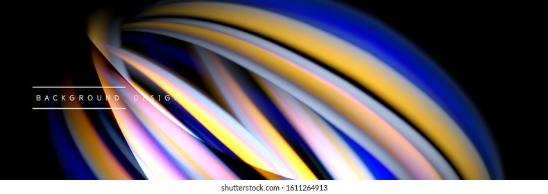 Сolorful flow poster. Wave liquid lines and shapes in black color background. Vector Illustration For Wallpaper, Banner, Background, Card, Book, Illustration, landing page, cover, placard, poster