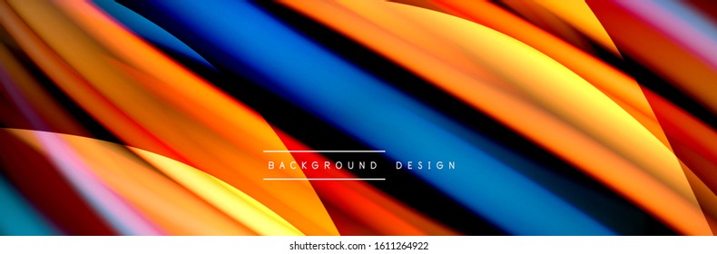 Сolorful flow poster. Wave liquid lines and shapes in black color background. Vector Illustration For Wallpaper, Banner, Background, Card, Book, Illustration, landing page, cover, placard, poster