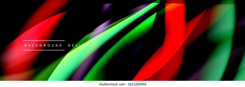 Сolorful flow poster. Wave liquid lines and shapes in black color background. Vector Illustration For Wallpaper, Banner, Background, Card, Book, Illustration, landing page, cover, placard, poster