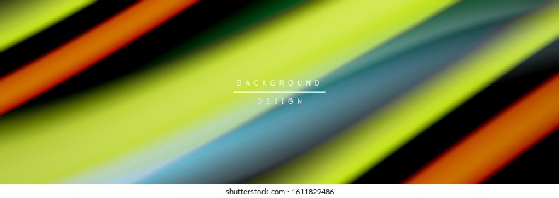 Сolorful flow poster. Wave liquid lines and shapes in black color background. Vector Illustration For Wallpaper, Banner, Background, Card, Book, Illustration, landing page, cover, placard, poster