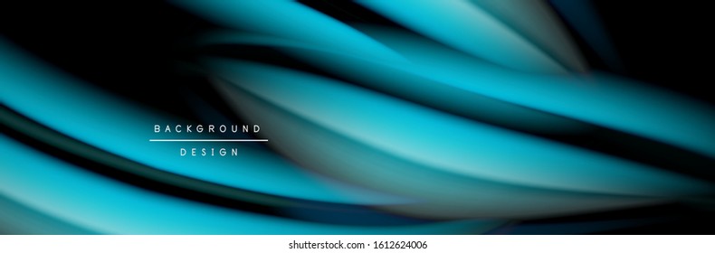 Сolorful flow poster. Wave liquid lines and shapes in black color background. Vector Illustration For Wallpaper, Banner, Background, Card, Book, Illustration, landing page, cover, placard, poster