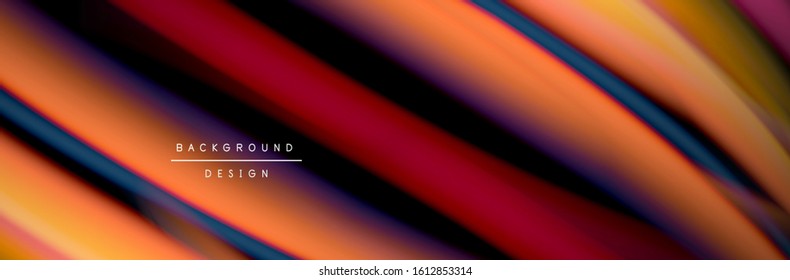 С leckeres Flussposter. Flüssige Linien und Formen auf schwarzem Hintergrund. Vektorgrafik für Bildschirmhintergründe, Banner, Hintergrund, Karte, Buch, Illustration, Landing-Page, Cover, Plakat, Poster