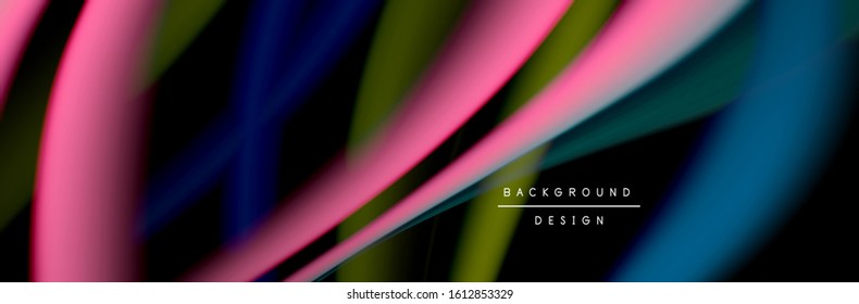 Сolorful flow poster. Wave liquid lines and shapes in black color background. Vector Illustration For Wallpaper, Banner, Background, Card, Book, Illustration, landing page, cover, placard, poster