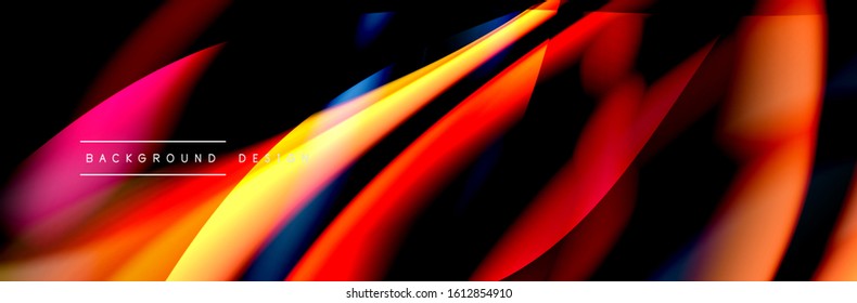 Сolorful flow poster. Wave liquid lines and shapes in black color background. Vector Illustration For Wallpaper, Banner, Background, Card, Book, Illustration, landing page, cover, placard, poster