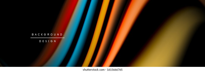 Сolorful flow poster. Wave liquid lines and shapes in black color background. Vector Illustration For Wallpaper, Banner, Background, Card, Book, Illustration, landing page, cover, placard, poster