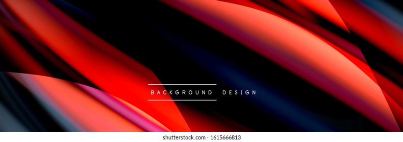 Сolorful flow poster. Wave liquid lines and shapes in black color background. Vector Illustration For Wallpaper, Banner, Background, Card, Book, Illustration, landing page, cover, placard, poster