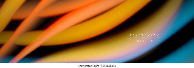 Сolorful flow poster. Wave liquid lines and shapes in black color background. Vector Illustration For Wallpaper, Banner, Background, Card, Book, Illustration, landing page, cover, placard, poster