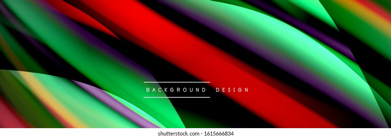 С afiche de flujo colorido. Olear líneas líquidas y formas en el fondo de color negro. Ilustración vectorial para papel tapiz, cartel, fondo, tarjeta, libro, ilustración, página de inicio, portada, cartel, afiche