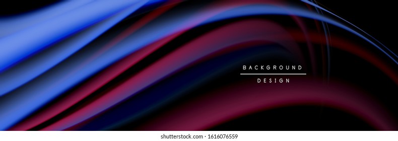 Сolorful flow poster. Wave liquid lines and shapes in black color background. Vector Illustration For Wallpaper, Banner, Background, Card, Book, Illustration, landing page, cover, placard, poster