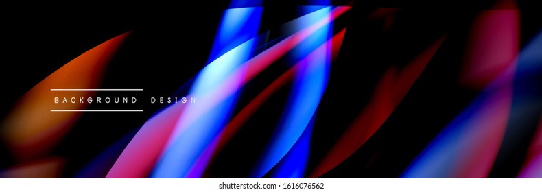 Сolorful flow poster. Wave liquid lines and shapes in black color background. Vector Illustration For Wallpaper, Banner, Background, Card, Book, Illustration, landing page, cover, placard, poster