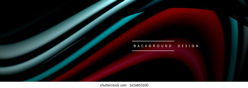 Сolorful flow poster. Wave liquid lines and shapes in black color background. Vector Illustration For Wallpaper, Banner, Background, Card, Book, Illustration, landing page, cover, placard, poster