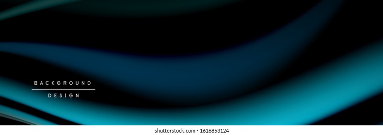 Сolorful flow poster. Wave liquid lines and shapes in black color background. Vector Illustration For Wallpaper, Banner, Background, Card, Book, Illustration, landing page, cover, placard, poster