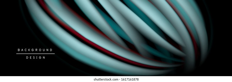 С afiche de flujo colorido. Olear líneas líquidas y formas en el fondo de color negro. Ilustración vectorial para papel tapiz, cartel, fondo, tarjeta, libro, ilustración, página de inicio, portada, cartel, afiche