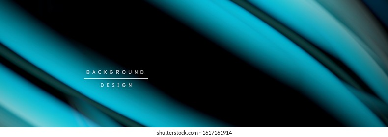 С leckeres Flussposter. Flüssige Linien und Formen auf schwarzem Hintergrund. Vektorgrafik für Bildschirmhintergründe, Banner, Hintergrund, Karte, Buch, Illustration, Landing-Page, Cover, Plakat, Poster