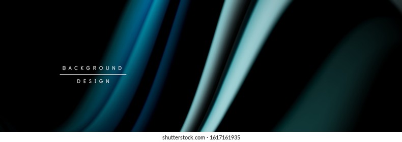 Сolorful flow poster. Wave liquid lines and shapes in black color background. Vector Illustration For Wallpaper, Banner, Background, Card, Book, Illustration, landing page, cover, placard, poster