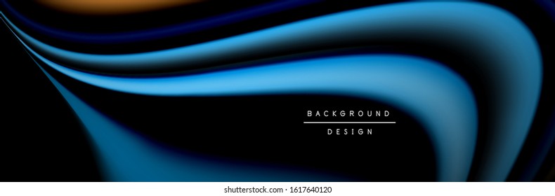 Сolorful flow poster. Wave liquid lines and shapes in black color background. Vector Illustration For Wallpaper, Banner, Background, Card, Book, Illustration, landing page, cover, placard, poster