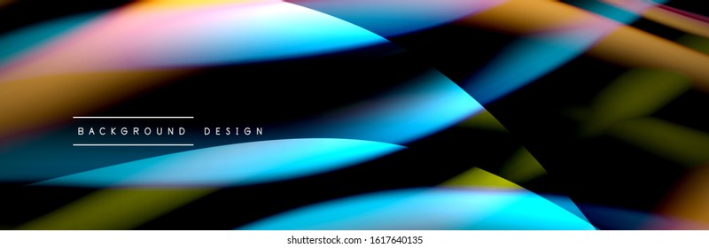Сolorful flow poster. Wave liquid lines and shapes in black color background. Vector Illustration For Wallpaper, Banner, Background, Card, Book, Illustration, landing page, cover, placard, poster