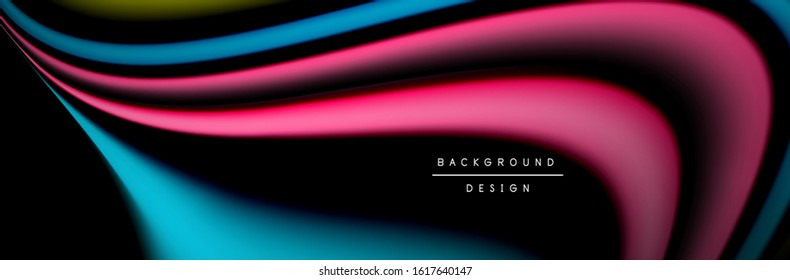 Сolorful flow poster. Wave liquid lines and shapes in black color background. Vector Illustration For Wallpaper, Banner, Background, Card, Book, Illustration, landing page, cover, placard, poster