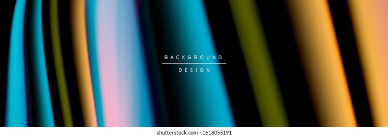 Сolorful flow poster. Wave liquid lines and shapes in black color background. Vector Illustration For Wallpaper, Banner, Background, Card, Book, Illustration, landing page, cover, placard, poster