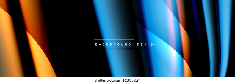 С afiche de flujo colorido. Olear líneas líquidas y formas en el fondo de color negro. Ilustración vectorial para papel tapiz, cartel, fondo, tarjeta, libro, ilustración, página de inicio, portada, cartel, afiche