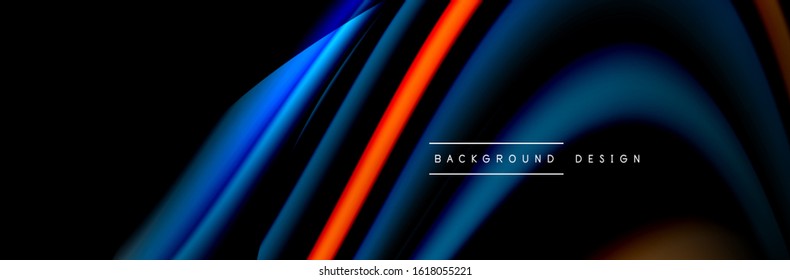 Сolorful flow poster. Wave liquid lines and shapes in black color background. Vector Illustration For Wallpaper, Banner, Background, Card, Book, Illustration, landing page, cover, placard, poster