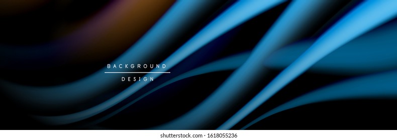 Сolorful flow poster. Wave liquid lines and shapes in black color background. Vector Illustration For Wallpaper, Banner, Background, Card, Book, Illustration, landing page, cover, placard, poster