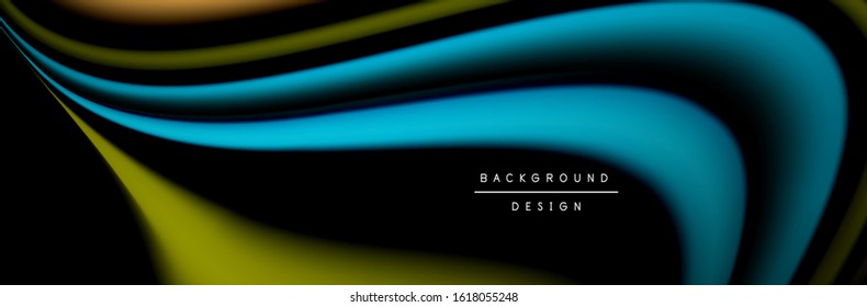 Сolorful flow poster. Wave liquid lines and shapes in black color background. Vector Illustration For Wallpaper, Banner, Background, Card, Book, Illustration, landing page, cover, placard, poster
