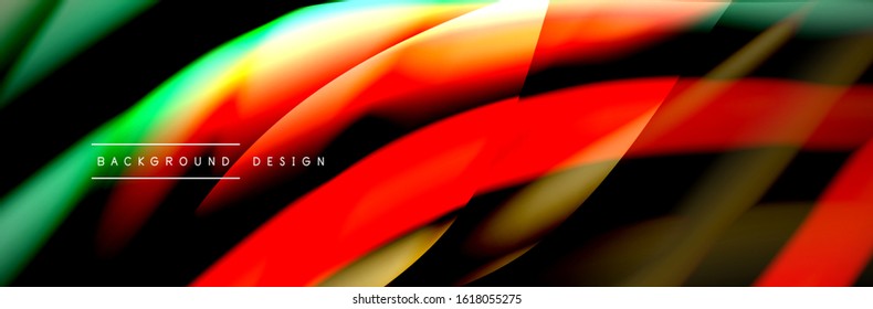 Сolorful flow poster. Wave liquid lines and shapes in black color background. Vector Illustration For Wallpaper, Banner, Background, Card, Book, Illustration, landing page, cover, placard, poster