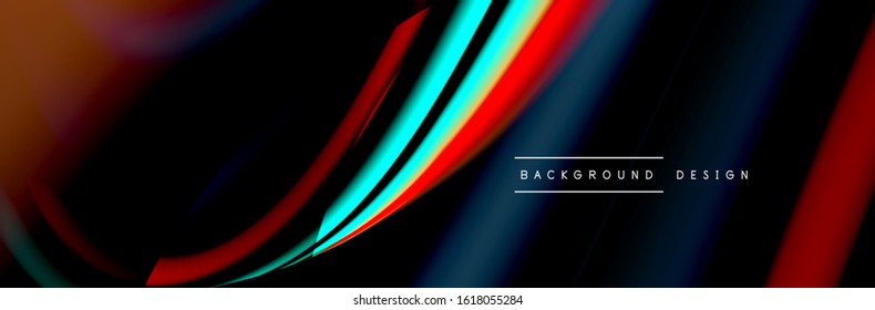 С leckeres Flussposter. Flüssige Linien und Formen auf schwarzem Hintergrund. Vektorgrafik für Bildschirmhintergründe, Banner, Hintergrund, Karte, Buch, Illustration, Landing-Page, Cover, Plakat, Poster