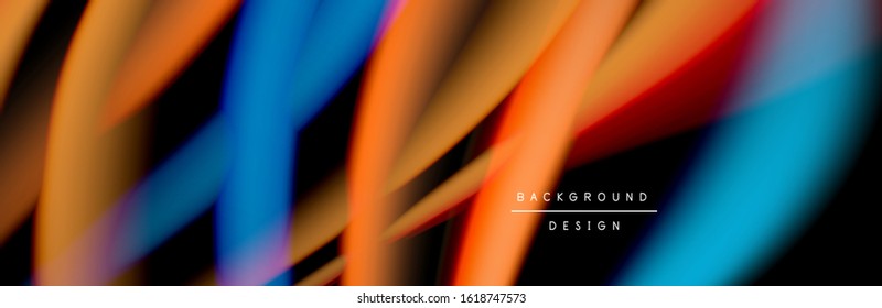 Сolorful flow poster. Wave liquid lines and shapes in black color background. Vector Illustration For Wallpaper, Banner, Background, Card, Book, Illustration, landing page, cover, placard, poster