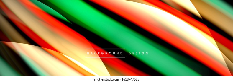 Сolorful flow poster. Wave liquid lines and shapes in black color background. Vector Illustration For Wallpaper, Banner, Background, Card, Book, Illustration, landing page, cover, placard, poster