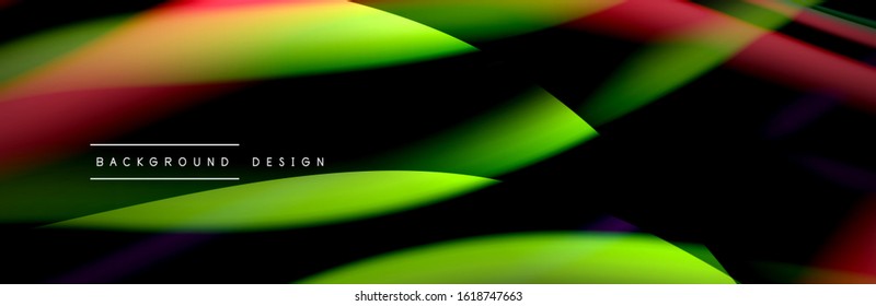 Сolorful flow poster. Wave liquid lines and shapes in black color background. Vector Illustration For Wallpaper, Banner, Background, Card, Book, Illustration, landing page, cover, placard, poster
