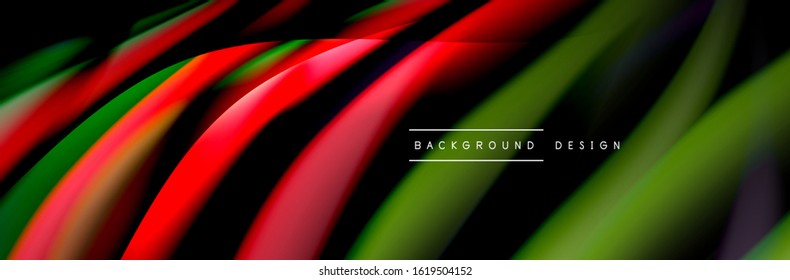 Сolorful flow poster. Wave liquid lines and shapes in black color background. Vector Illustration For Wallpaper, Banner, Background, Card, Book, Illustration, landing page, cover, placard, poster
