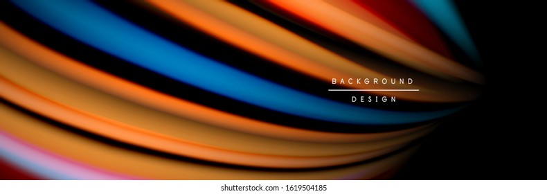 Сolorful flow poster. Wave liquid lines and shapes in black color background. Vector Illustration For Wallpaper, Banner, Background, Card, Book, Illustration, landing page, cover, placard, poster