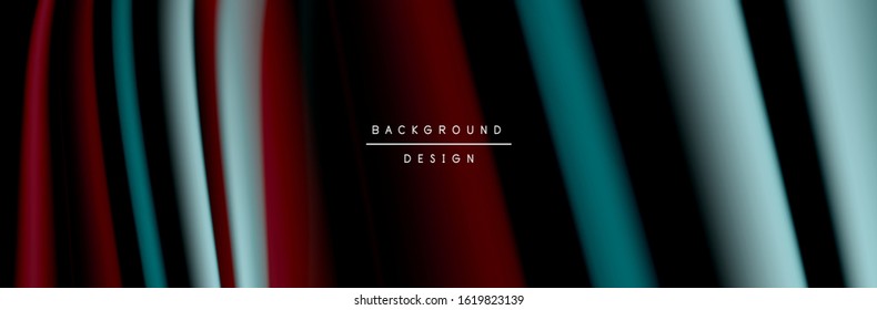 С afiche de flujo colorido. Olear líneas líquidas y formas en el fondo de color negro. Ilustración vectorial para papel tapiz, cartel, fondo, tarjeta, libro, ilustración, página de inicio, portada, cartel, afiche