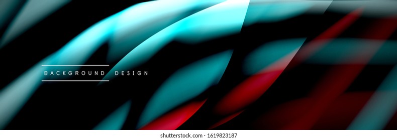 Сolorful flow poster. Wave liquid lines and shapes in black color background. Vector Illustration For Wallpaper, Banner, Background, Card, Book, Illustration, landing page, cover, placard, poster