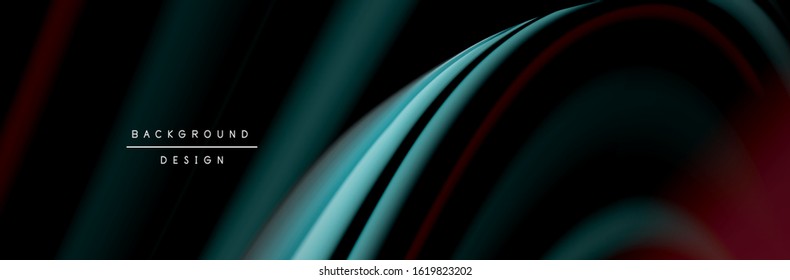Сolorful flow poster. Wave liquid lines and shapes in black color background. Vector Illustration For Wallpaper, Banner, Background, Card, Book, Illustration, landing page, cover, placard, poster