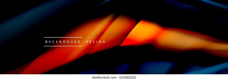 Сolorful flow poster. Wave liquid lines and shapes in black color background. Vector Illustration For Wallpaper, Banner, Background, Card, Book, Illustration, landing page, cover, placard, poster