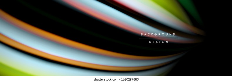 Сolorful flow poster. Wave liquid lines and shapes in black color background. Vector Illustration For Wallpaper, Banner, Background, Card, Book, Illustration, landing page, cover, placard, poster