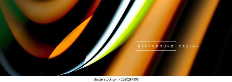 Сolorful flow poster. Wave liquid lines and shapes in black color background. Vector Illustration For Wallpaper, Banner, Background, Card, Book, Illustration, landing page, cover, placard, poster