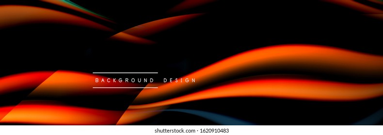 Сolorful flow poster. Wave liquid lines and shapes in black color background. Vector Illustration For Wallpaper, Banner, Background, Card, Book, Illustration, landing page, cover, placard, poster